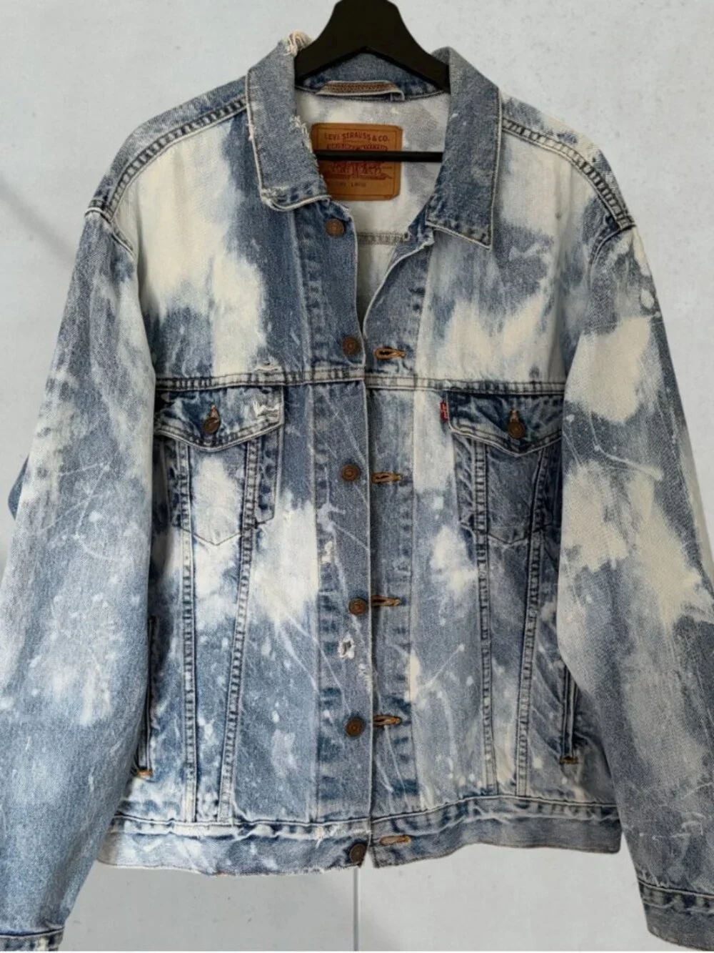 Vintage Levi's 70507 Black Label Denim Jacket L Made in USA Bleach Wash 90s - Picture 1 of 13